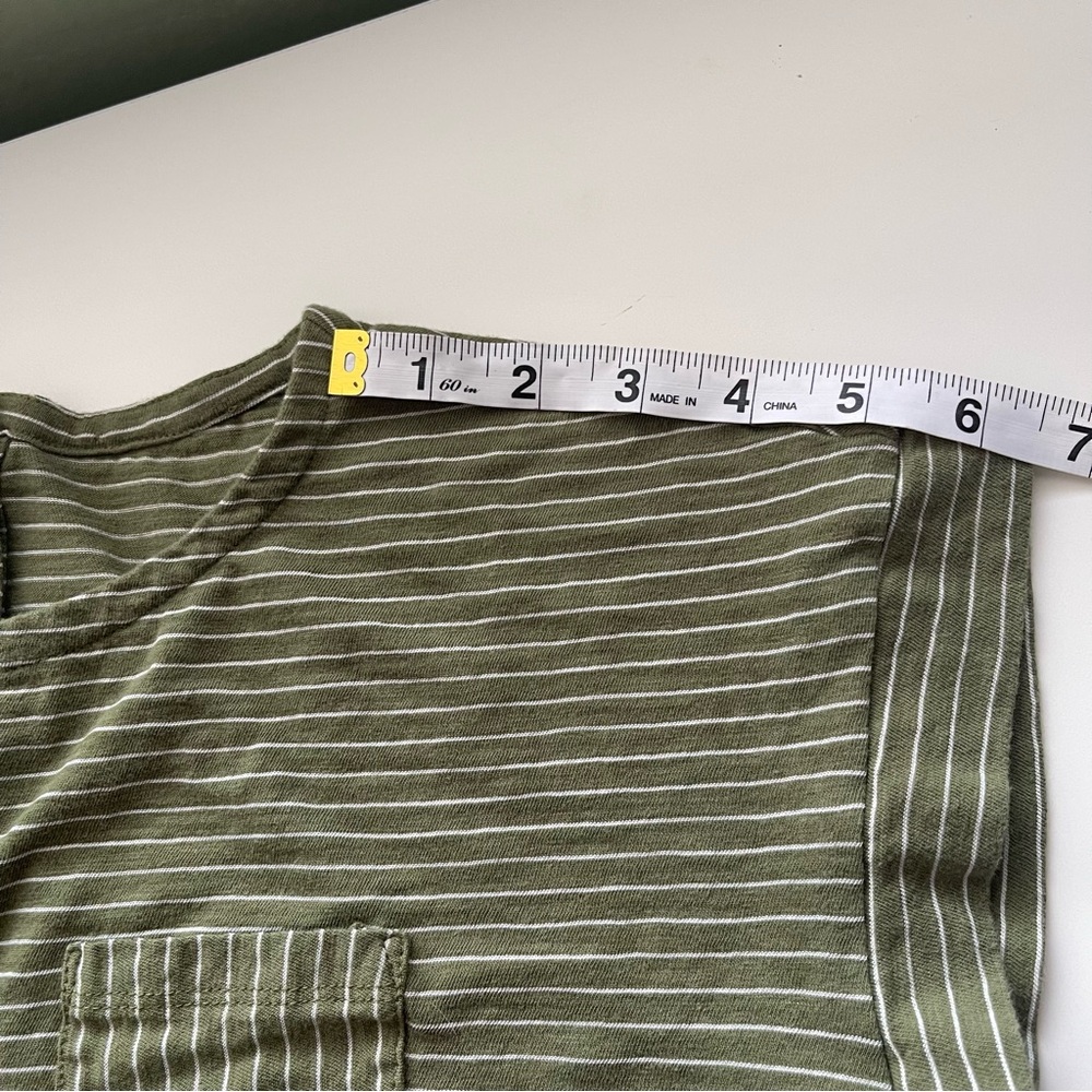Talbots Olive Green White Pin Striped Pocket Tee Coastal Quiet Luxury Minimalist - Picture 8 of 10